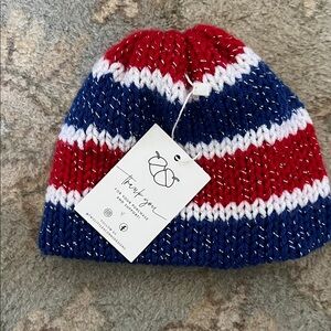 Cozy Striped Kids Beanie in Red, Blue, and White